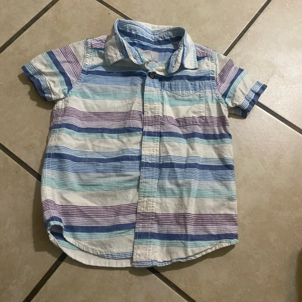 Boys Short-Sleeve Striped Button-Up Shirt - Blue, Purple, White - Picture 2 of 2